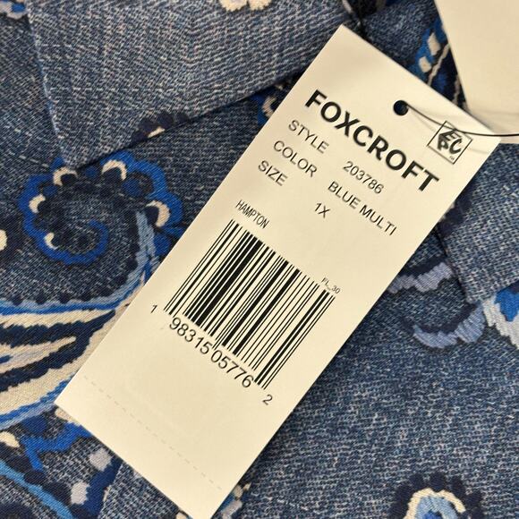 Foxcroft Hampton Plus Denim Paisley Long Sleeve Shirt NWT Size 1X - Picture 4 of 8